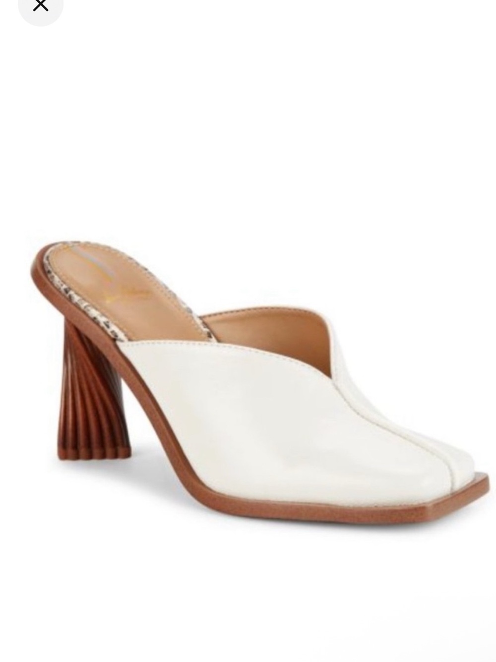 Sam Edelman White Leather Slip-On Mules with Brown Sculpted Heel